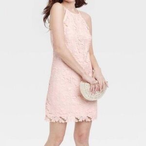 NWT Sz XL, A New Day, Light Baby Pink Scalloped Lace Overlay Mini Dress